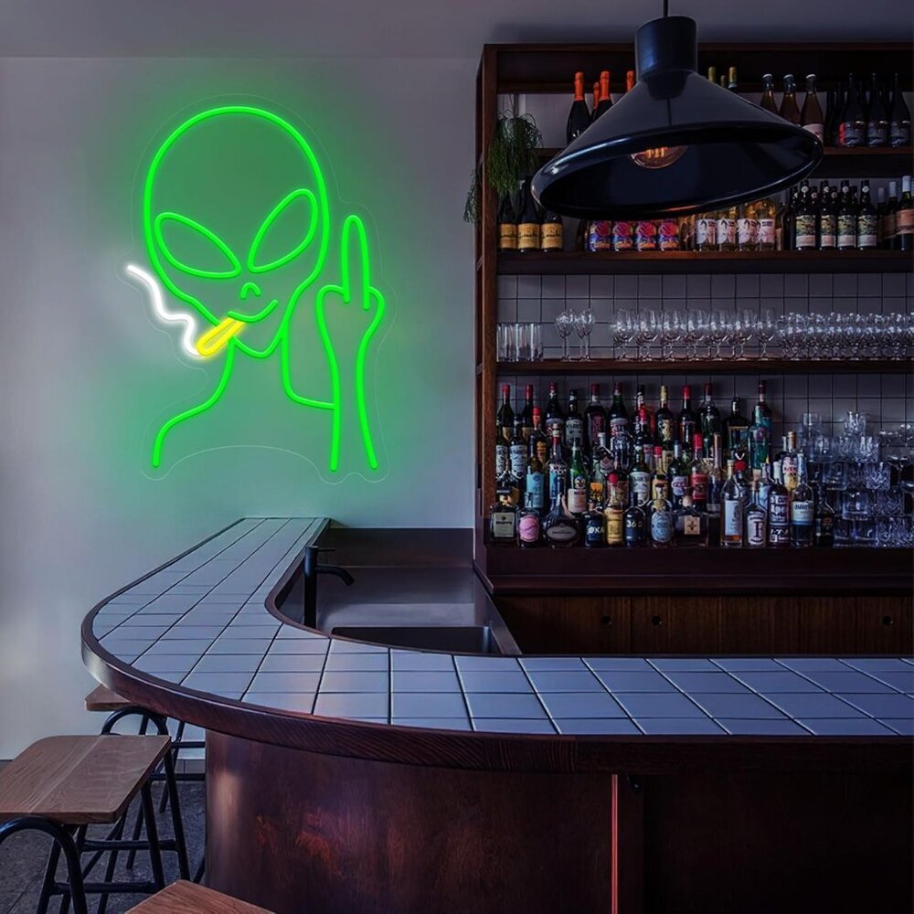 Green Alien Neon LED Sign Dimmable Wall Decor for Bedroom Man Cave Kids Birthday - Picture 3 of 7